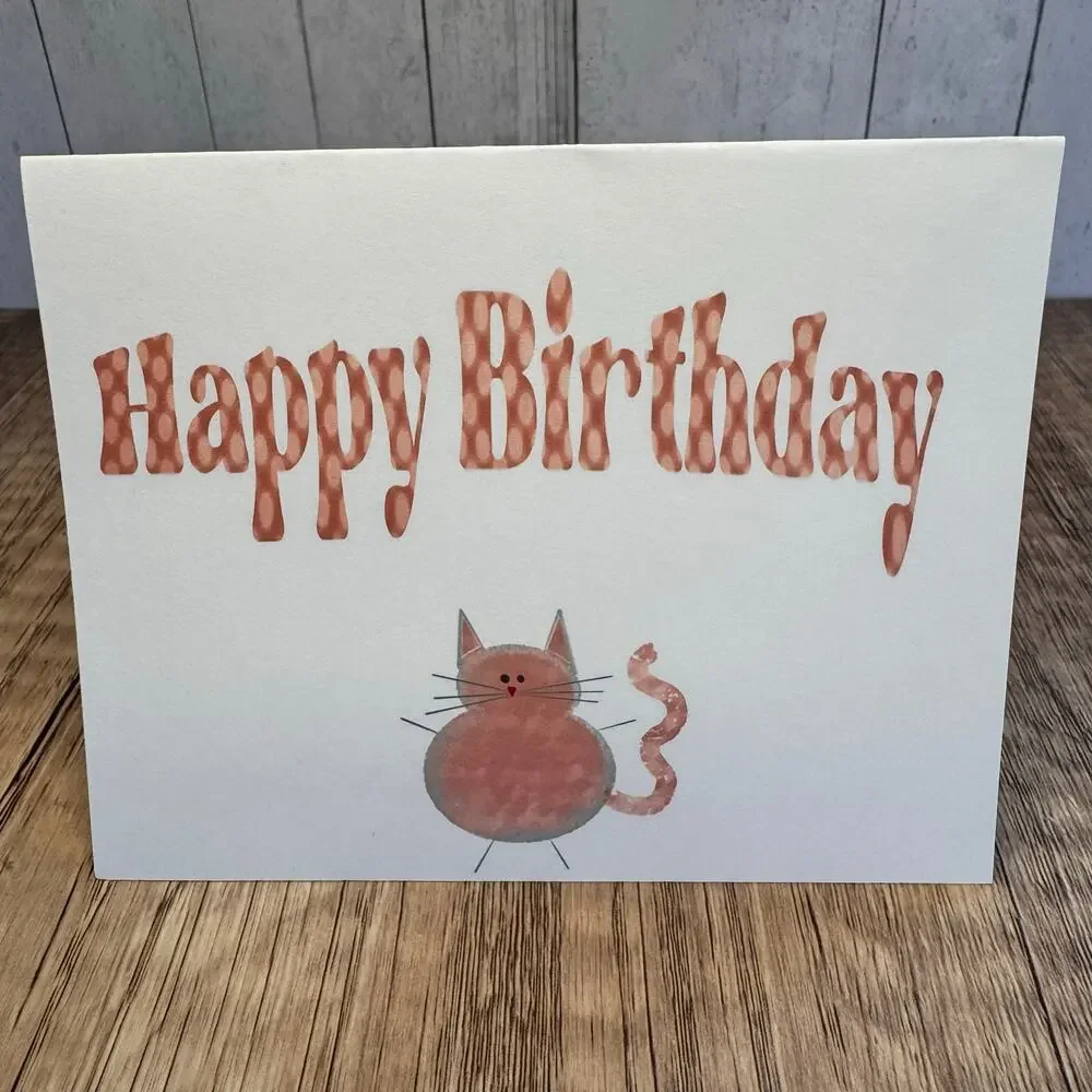 Greeting Cards Birthday Card Cat Lover Pink Kitty 6 w/Envelopes Custom Art NEW